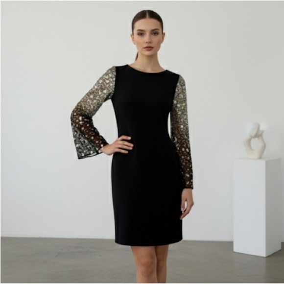 Vintage Randi Rahm black dress with metallic sequin bell sleeves - Small - Picture 1 of 8